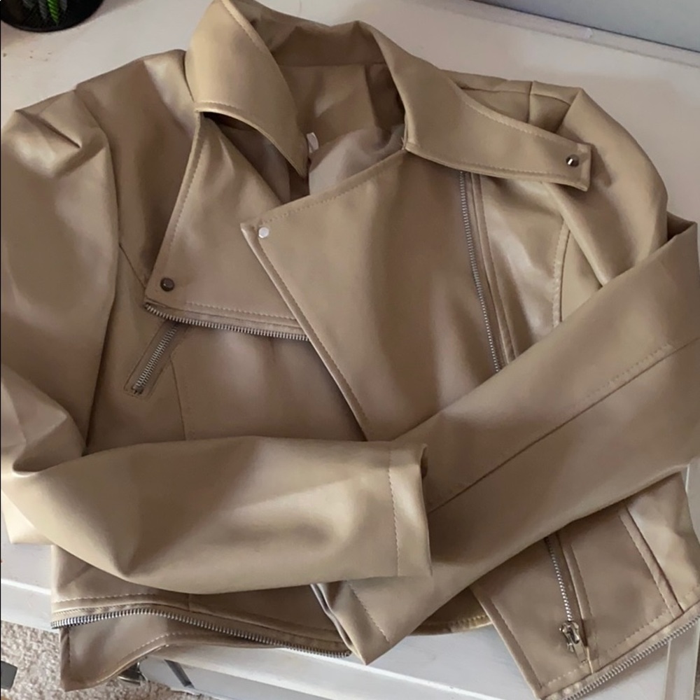 Tan and olive leather jacket